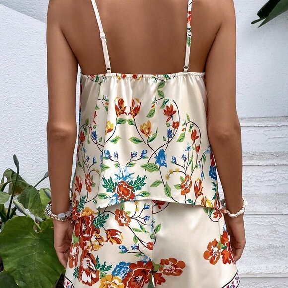 Multicolor Boho Womens Floral Print Cami Top & Shorts - Picture 4 of 5